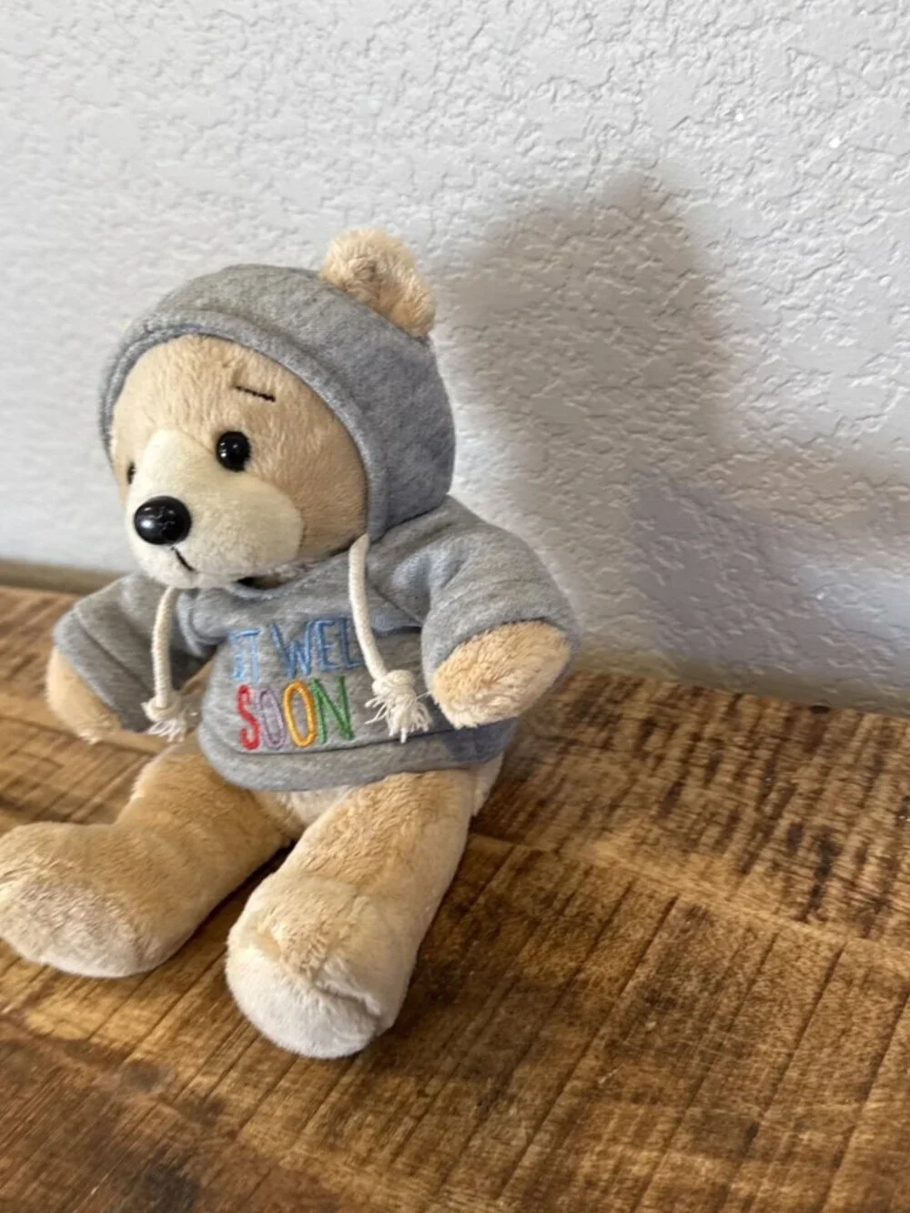 Ganz Get Well Soon Hoodie Bear Gray Hoodie Tan Bear 9” Tan Bear Plush Stuff Toy